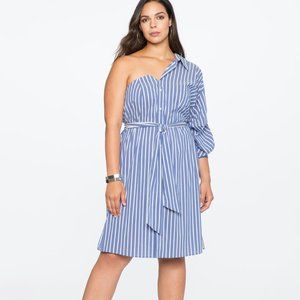 *NEW* Eloquii Blue/White One Shoulder Tie Waist Dress - Size 24